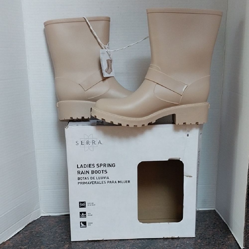 Serra Tan Rain Boots with Rugged Sole...SIZE 9 NEW IN BOX